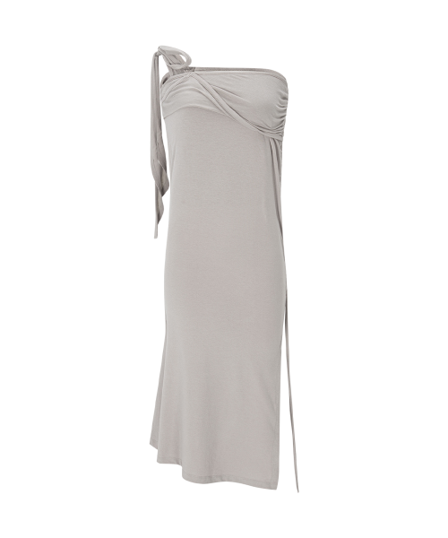 Lookbook (Women) PLEASE NO FOLLOW Ina Shirring Long Skirt - Ash Beige Elegant Maxi Skirt PNBFSK005BE
