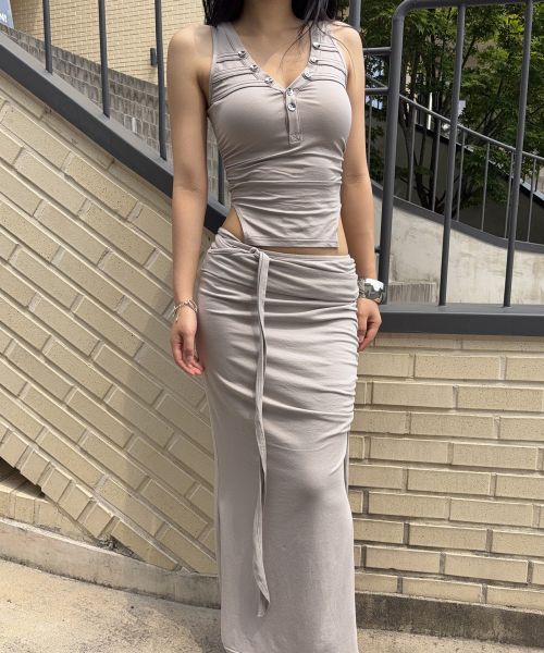 Purchase (Women) PLEASE NO FOLLOW Ina Shirring Long Skirt - Ash Beige Elegant Maxi Skirt PNBFSK005BE