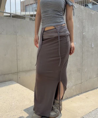 (Women) Please No Follow Ina Shirring Long Skirt - Khaki Maxi Skirt PNBFSK005KK Sizing (Women) Please No Follow Ina Shirring Long Skirt - Khaki Maxi Skirt PNBFSK005KK