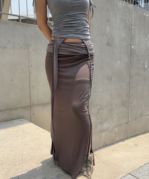 Cheap (Women) Please No Follow Ina Shirring Long Skirt - Khaki  Maxi Skirt PNBFSK005KK