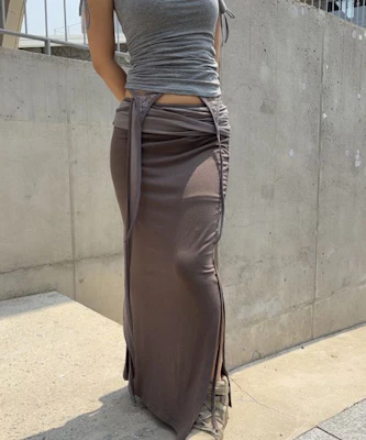 (Women) Please No Follow Ina Shirring Long Skirt - Khaki Maxi Skirt PNBFSK005KK Cheap (Women) Please No Follow Ina Shirring Long Skirt - Khaki Maxi Skirt PNBFSK005KK