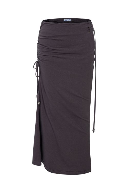Order (Women) PLEASE NO FOLLOW Moss Eyelet Shirring Long Skirt - Ash Charcoal PNBESK008CH