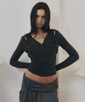 (Women) Please No Follow Rhea Drape Long Sleeve Hoodie - Cool Charcoal PNBFHD009CH (Women) Please No Follow Rhea Drape Long Sleeve Hoodie - Cool Charcoal PNBFHD009CH