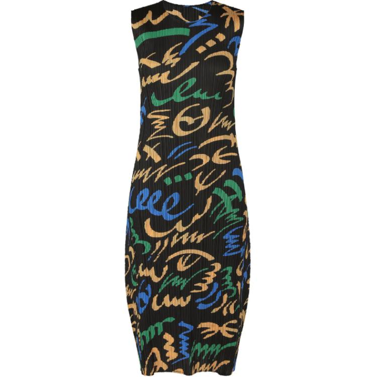 (Women) PLEATS PLEASE ISSEY MIYAKE  Black Alphabet Print Sleeveless Midi Dress PP46JH715-15