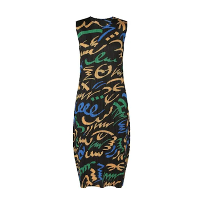 (Women) PLEATS PLEASE ISSEY MIYAKE Black Alphabet Print Sleeveless Midi Dress PP46JH715-15