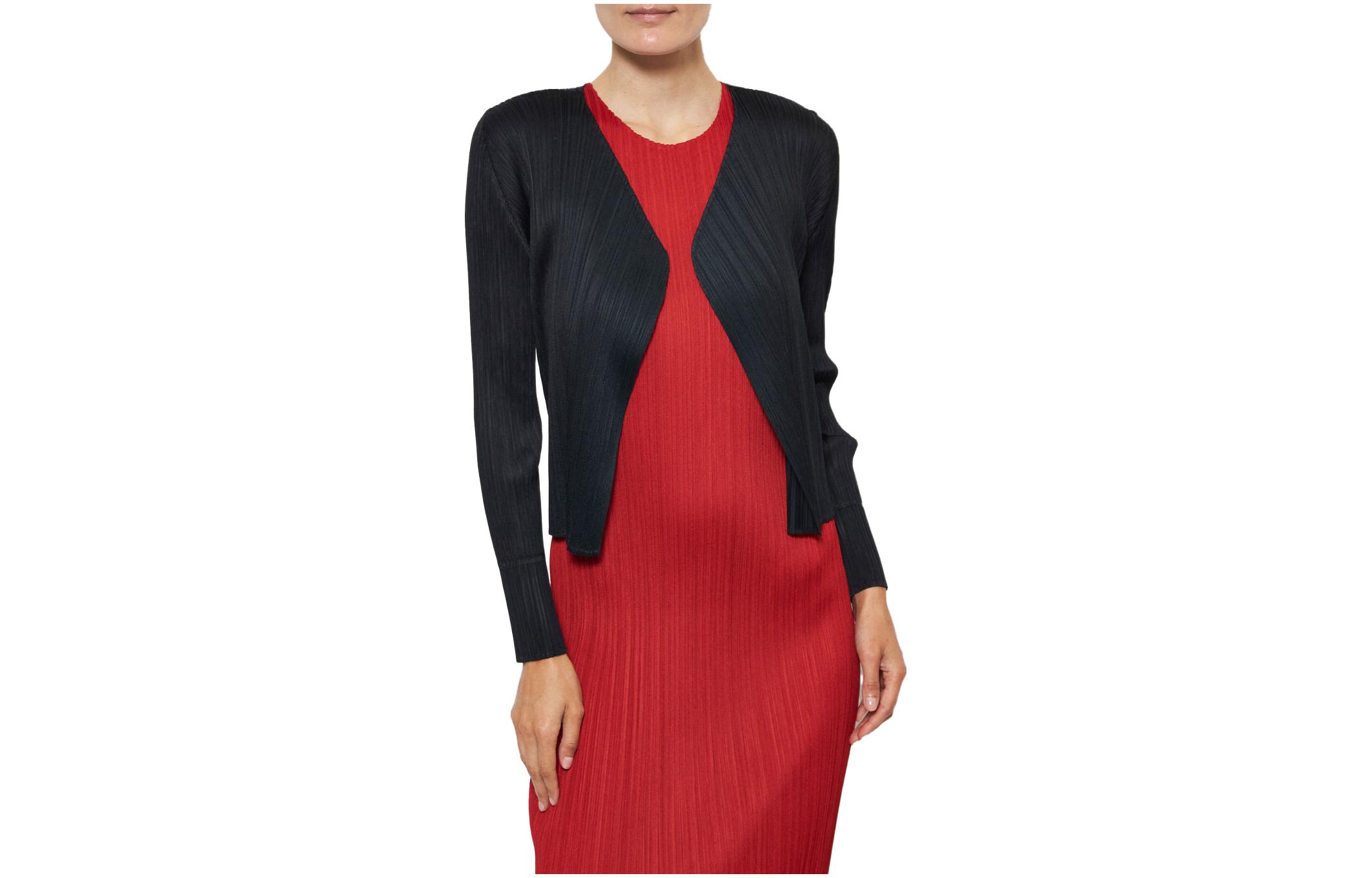 (Women) PLEATS PLEASE ISSEY MIYAKE  Black Solid Short Cardigan Knitwear PP36JO106-15