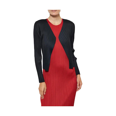 (Women) PLEATS PLEASE ISSEY MIYAKE Black Solid Short Cardigan Knitwear PP36JO106-15