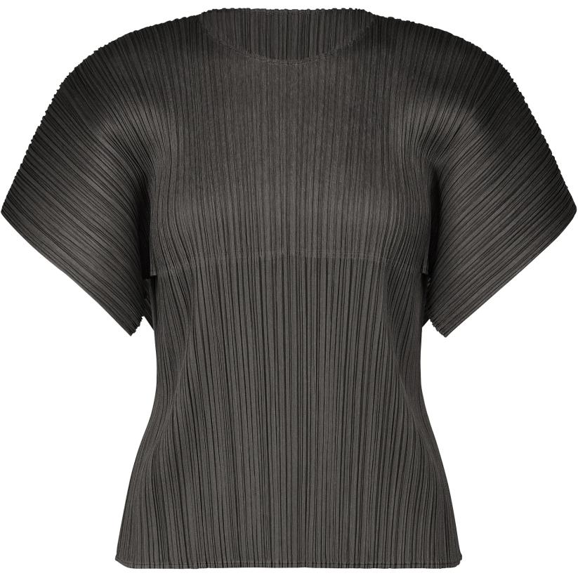 (Women) PLEATS PLEASE ISSEY MIYAKE  Charcoal Black Pleated Round Neck T-Shirt. PP43JK121-17