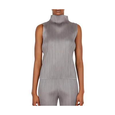 (Women) PLEATS PLEASE ISSEY MIYAKE Grey Sleeveless Turtleneck Pleated Tank Top PP28JK102-12