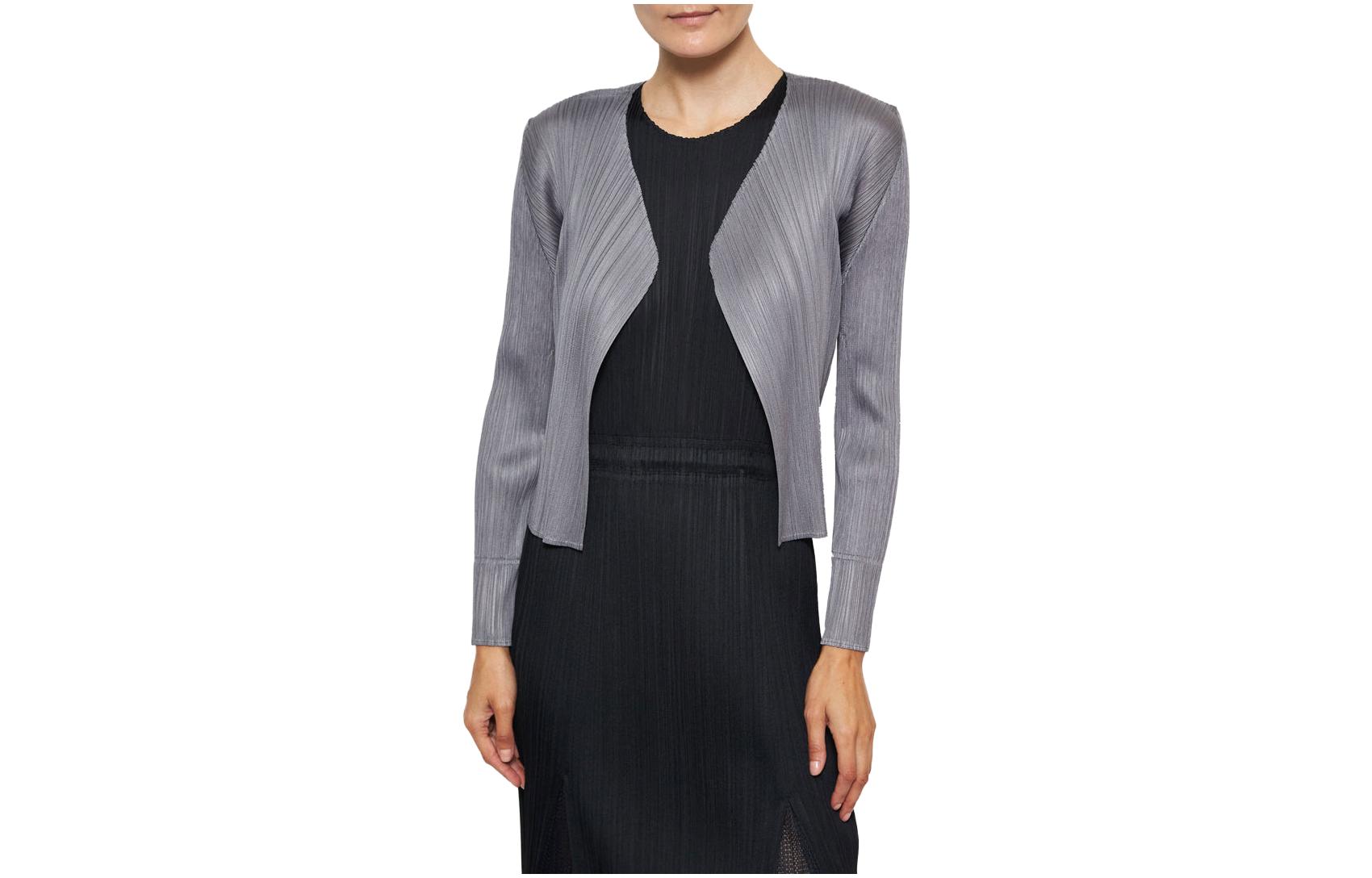 (Women) PLEATS PLEASE ISSEY MIYAKE  Grey Solid Short Cardigan Sweater PP36JO106-12