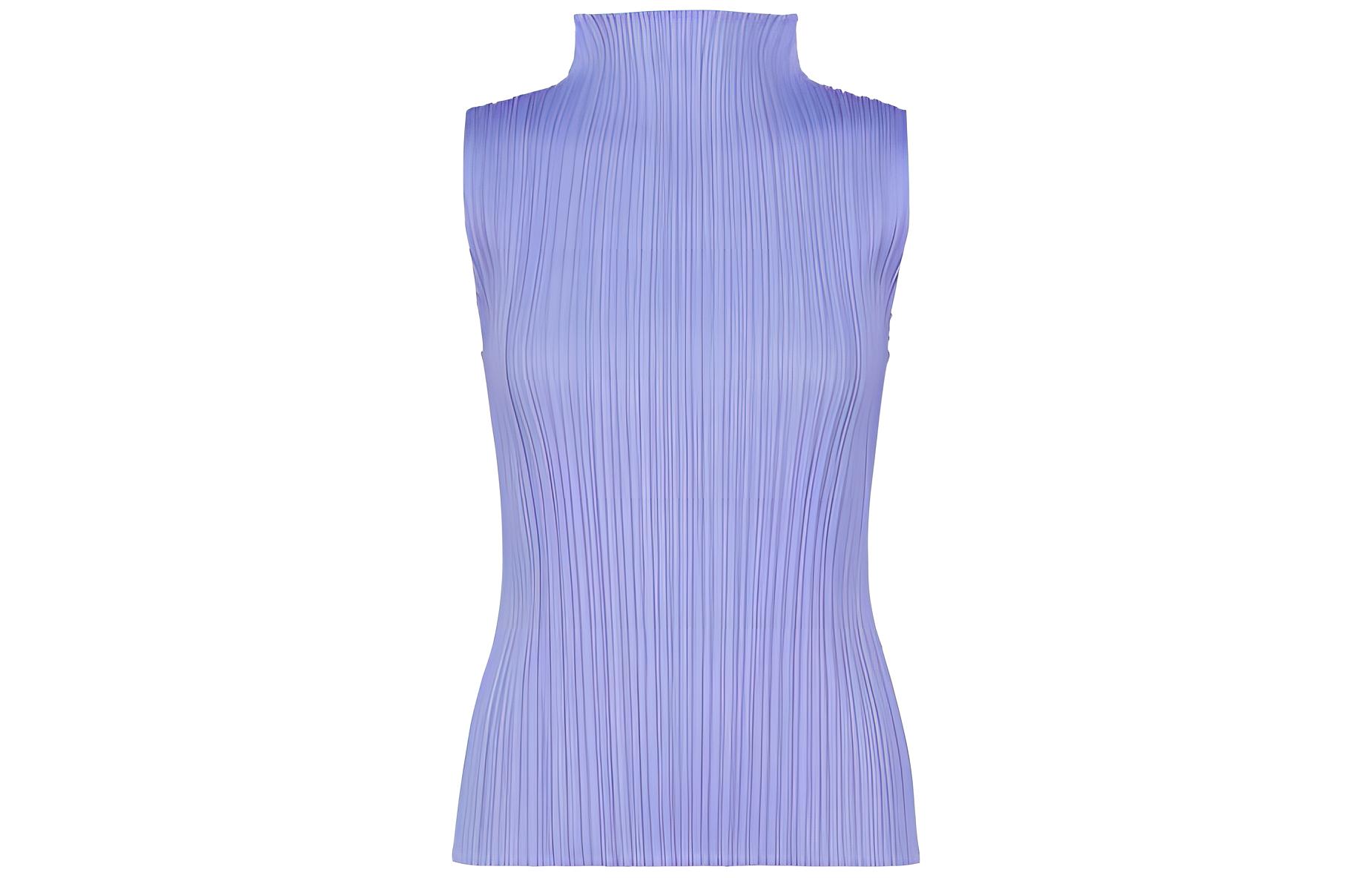 (Women) PLEATS PLEASE ISSEY MIYAKE  Light Blue Sleeveless Turtleneck Top. PP38JK802-70