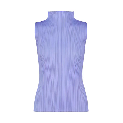 (Women) PLEATS PLEASE ISSEY MIYAKE Light Blue Sleeveless Turtleneck Top. PP38JK802-70