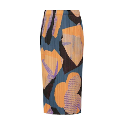 (Women) PLEATS PLEASE ISSEY MIYAKE Meteorite Print Midi Skirt Gray Navy. PP43JG685-78