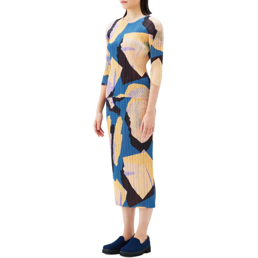 Shop (W) PLEATS PLEASE ISSEY MIYAKE 隕石圖案灰藍中長裙. PP43JG685-78