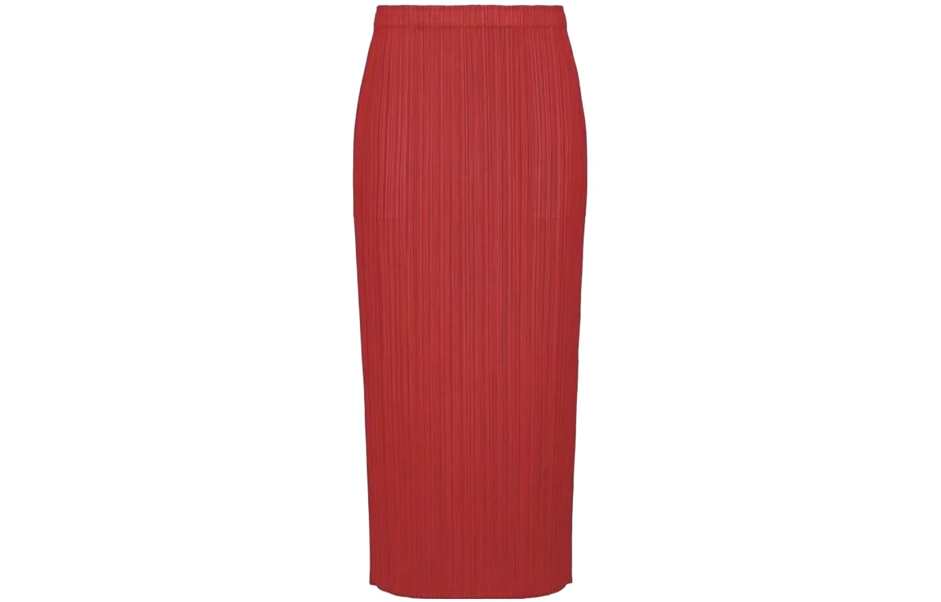 Order (W) PLEATS PLEASE ISSEY MIYAKE Skirt Merah Maxi Lipat Solid PP36JG808-24