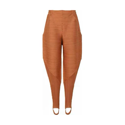 (Women) PLEATS PLEASE ISSEY MIYAKE Solid Brown Pleated Tapered Pants. PP28JF392-44