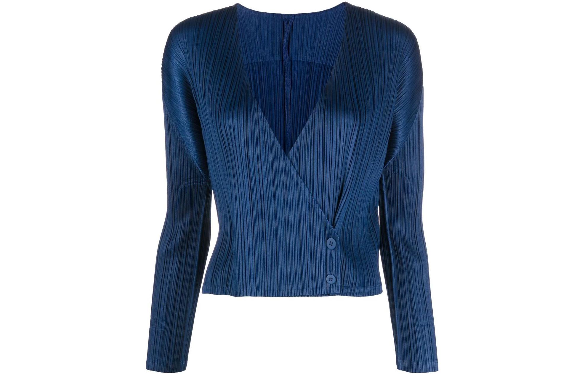 (Women) PLEATS PLEASE Issey Miyake  Solid Pleated Wrap Jacket Blue PP28J0132-78