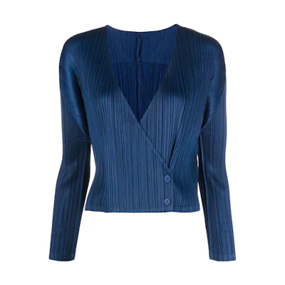 (Women) PLEATS PLEASE Issey Miyake Solid Pleated Wrap Jacket Blue PP28J0132-78
