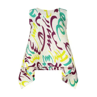 (Women) PLEATS PLEASE ISSEY MIYAKE White Sleeveless Pleated Printed Top. PP46JK711-01
