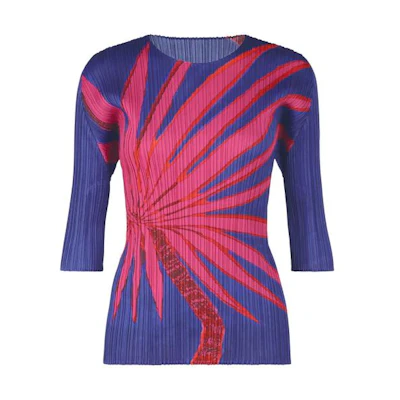 (Women) PLEATS PLEASE ISSEY MIYAKE Floral Print Loose Fit T-Shirt Blue PP33JK682-72