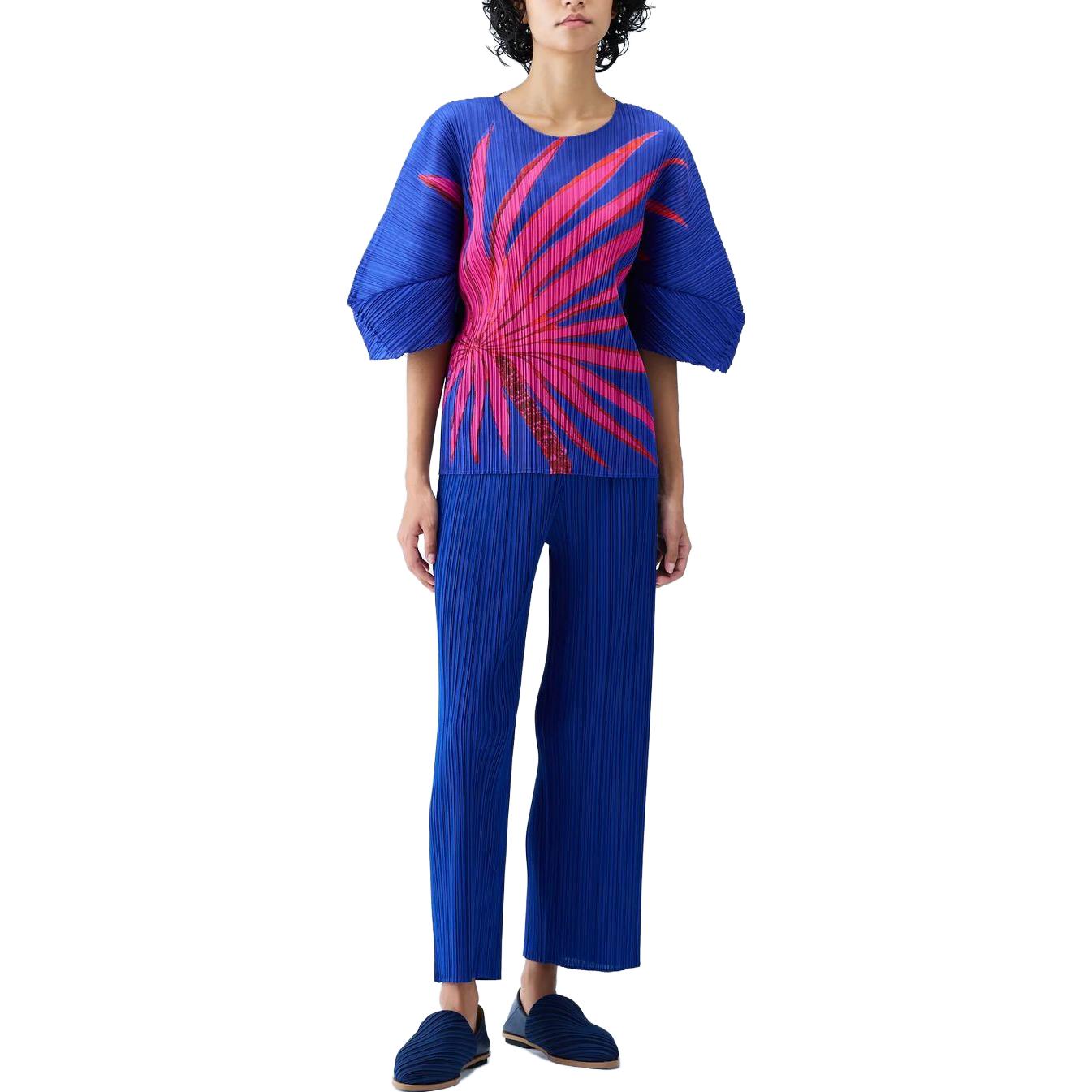 Shop (W) PLEATS PLEASE ISSEY MIYAKE 花卉印花寬鬆T恤 藍色 PP33JK682-72