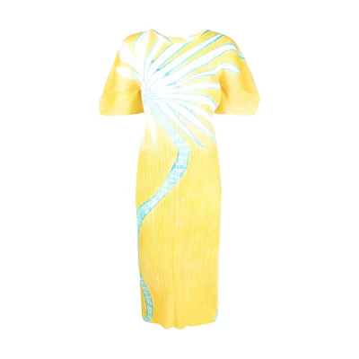 (Women) PLEATS PLEASE ISSEY MIYAKE Floral Print Pleated Dress Women Canary Yellow PP38JH685-52