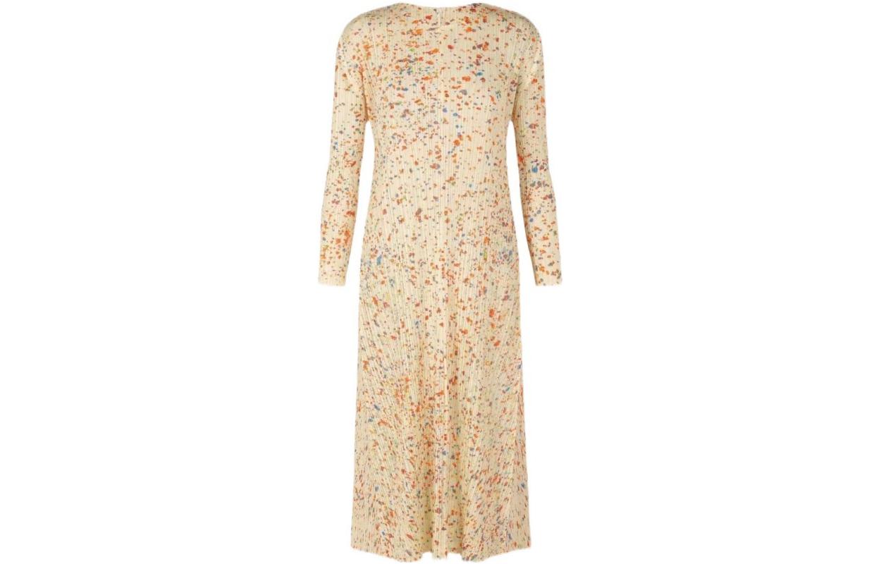 (Women) PLEATS PLEASE ISSEY MIYAKE FW22 Printed Pleated Midi Long Sleeve Dress Yellow Women PP28JH725-02