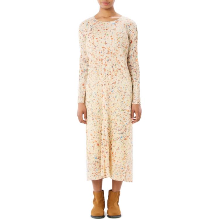 Shop (W) PLEATS PLEASE ISSEY MIYAKE FW22印花百褶長袖中長洋裝 黃色 女裝 PP28JH725-02