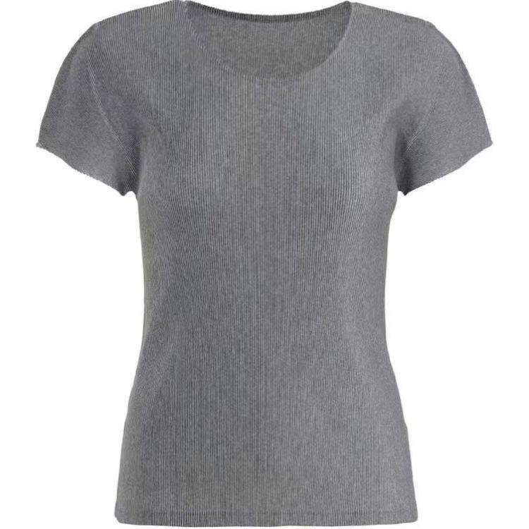 (Women) PLEATS PLEASE Issey Miyake FW23  Grey Solid Pleated Short-Sleeve T-Shirt PP38FK104-16