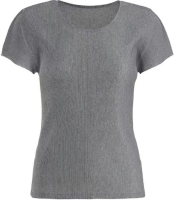 (Women) PLEATS PLEASE Issey Miyake FW23 Grey Solid Pleated Short-Sleeve T-Shirt PP38FK104-16 Buy (Women) PLEATS PLEASE Issey Miyake FW23 Grey Solid Pleated Short-Sleeve T-Shirt PP38FK104-16