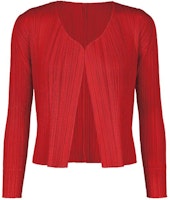 (Women) PLEATS PLEASE ISSEY MIYAKE FW23 Red V-Neck Long Sleeve Casual Shirt PP38JO805-24 (Women) PLEATS PLEASE ISSEY MIYAKE FW23 Red V-Neck Long Sleeve Casual Shirt PP38JO805-24