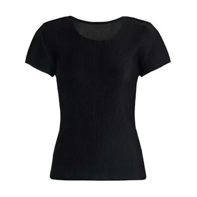 (Women) PLEATS PLEASE ISSEY MIYAKE Solid Color Pleated Crewneck Tee Women Black PP38FK103-15