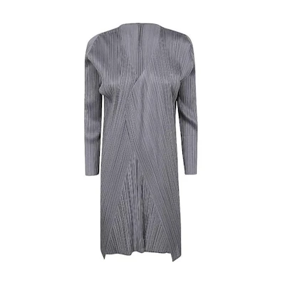 (Women) PLEATS PLEASE ISSEY MIYAKE Solid Gray Pleated Knit Long Sleeve Top Women. PP46JA108-12