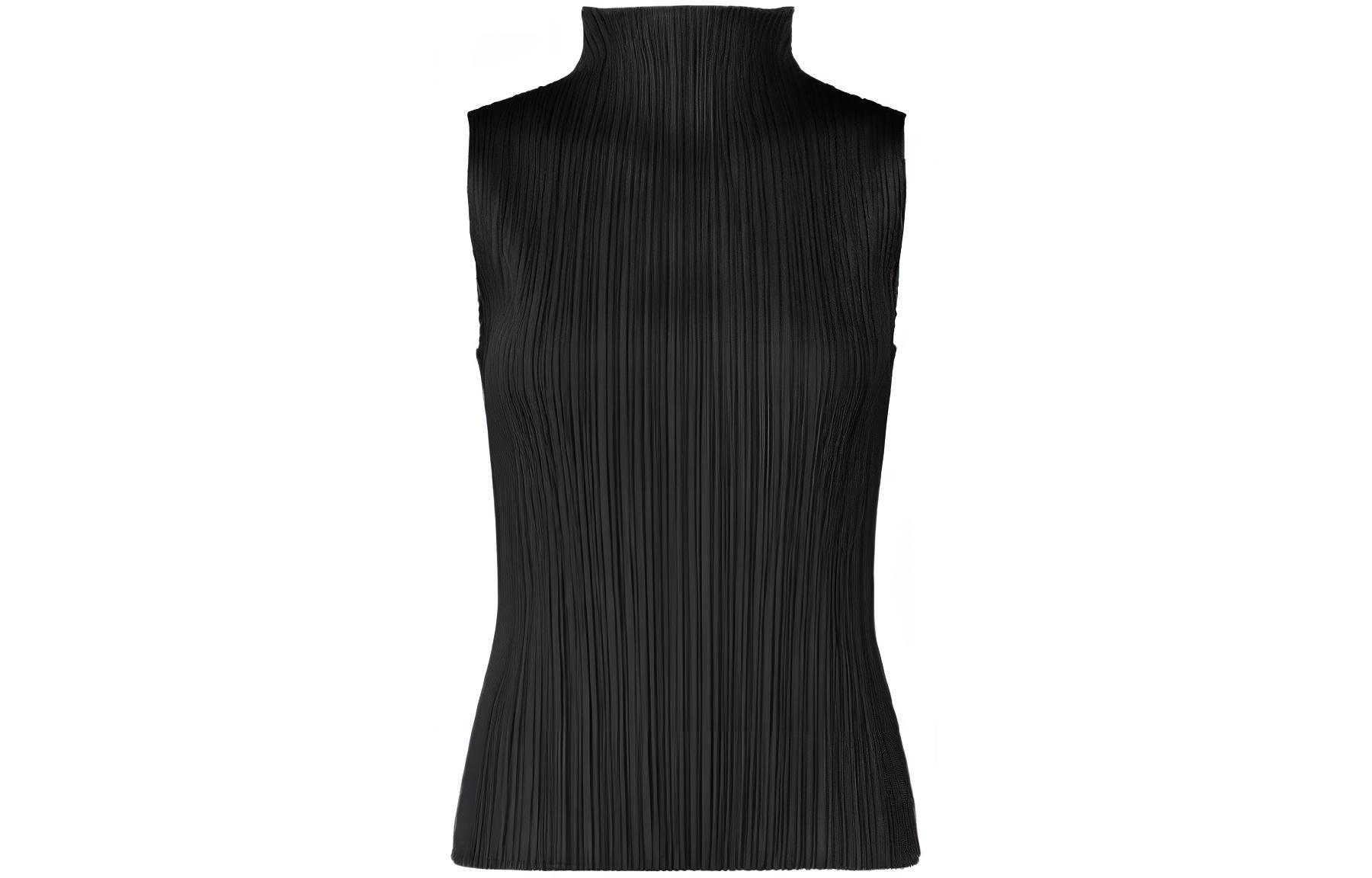 (Women) PLEATS PLEASE ISSEY MIYAKE SS22  Black Sleeveless Pleated Vest Top PP55JK102-15