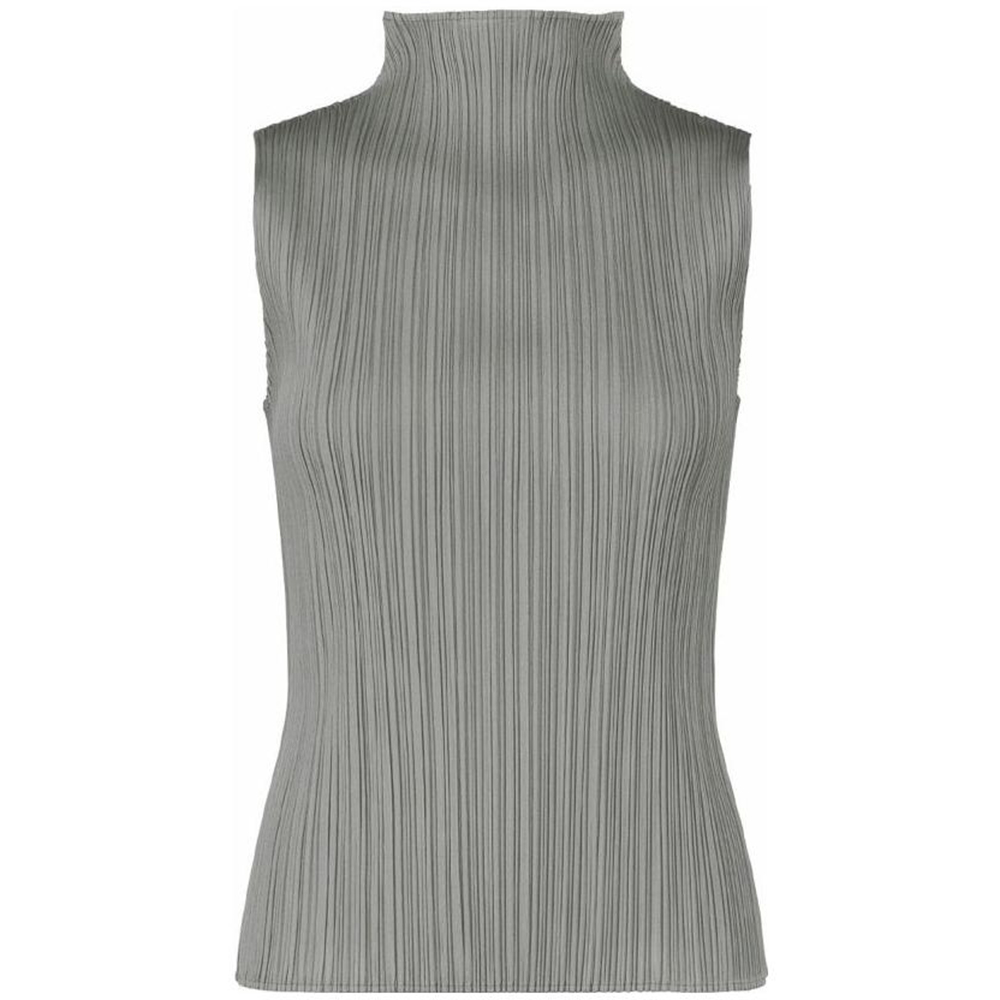 (Women) PLEATS PLEASE ISSEY MIYAKE SS22  Grey Pleated High Neck Tank Top. PP55JK102-12