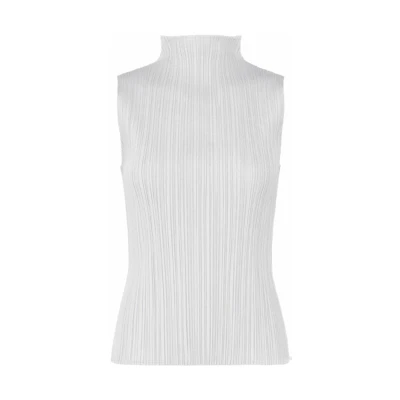 (Women) PLEATS PLEASE ISSEY MIYAKE SS22 Light Gray Pleated Tank Top Vest. PP55JK102-10