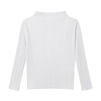 (Women) PLEATS PLEASE ISSEY MIYAKE SS22 Light Grey Pleated Pullover Sunproof Shirt PP55JK104-10