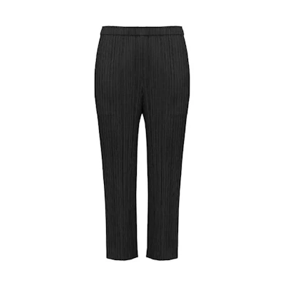 (Women) PLEATS PLEASE ISSEY MIYAKE SS22 Black Ankle-Length Pleated Pants for Women. PP55JF110-15