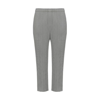 (Women) PLEATS PLEASE ISSEY MIYAKE SS22 Grey Pleated Elastic Waist Ankle Pants Women. PP55JF110-12
