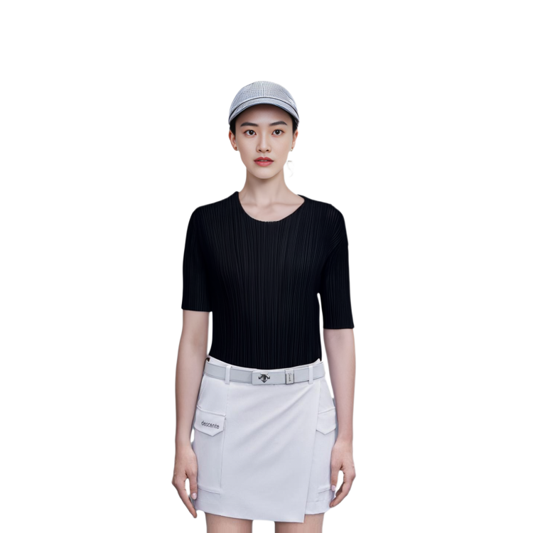 Lookbook (W) PLEATS PLEASE ISSEY MIYAKE SS22 純色百褶圓領女T恤 黑色 PP55JK103-15