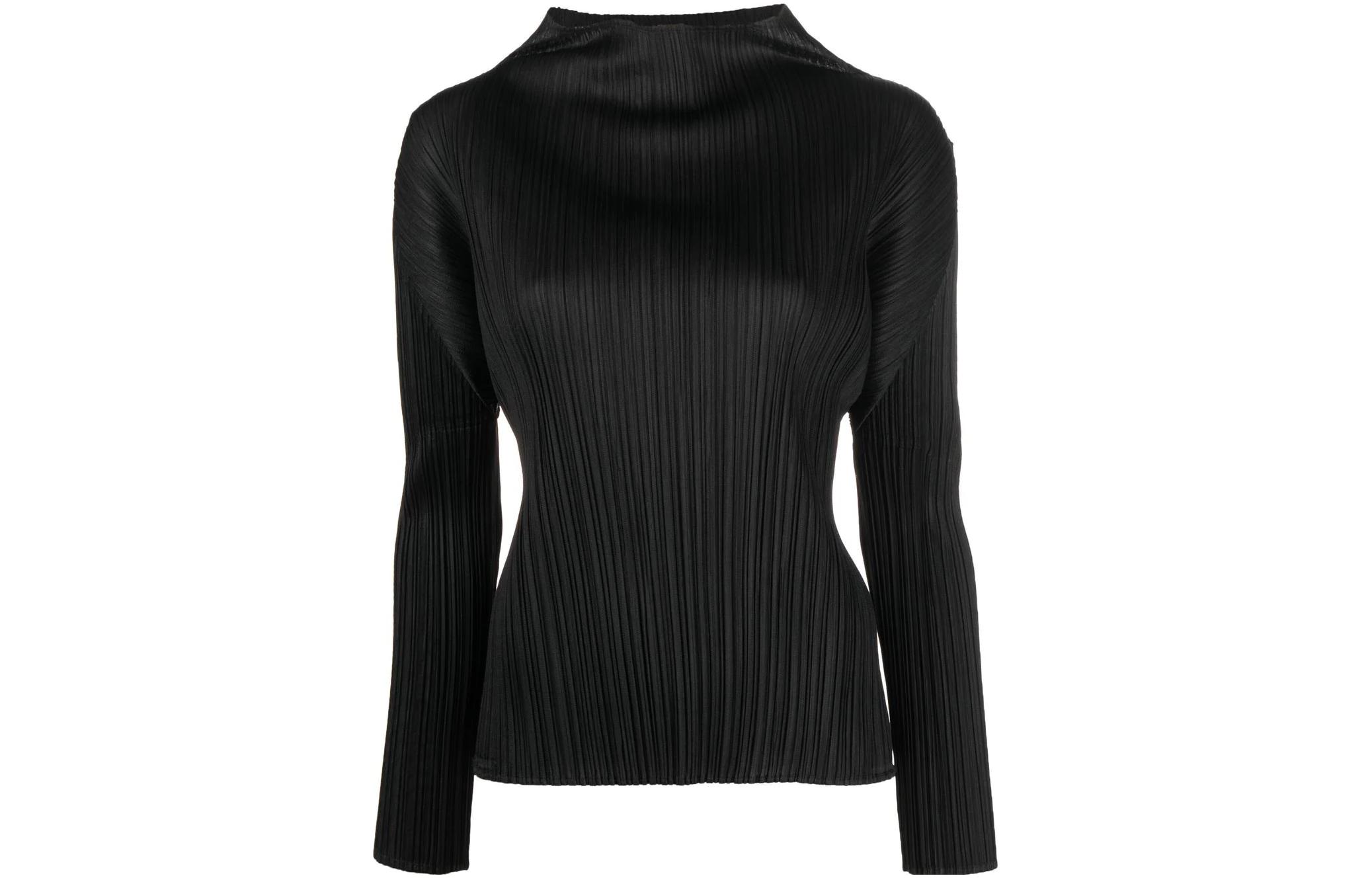 (Women) PLEATS PLEASE ISSEY MIYAKE SS23  Black High-Neck Pleated Long Sleeve Tee PP29JK104-15