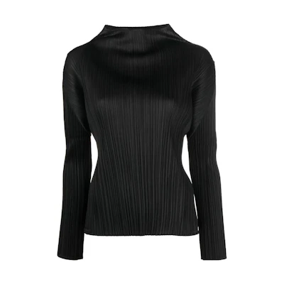 (Women) PLEATS PLEASE ISSEY MIYAKE SS23 Black High-Neck Pleated Long Sleeve Tee PP29JK104-15