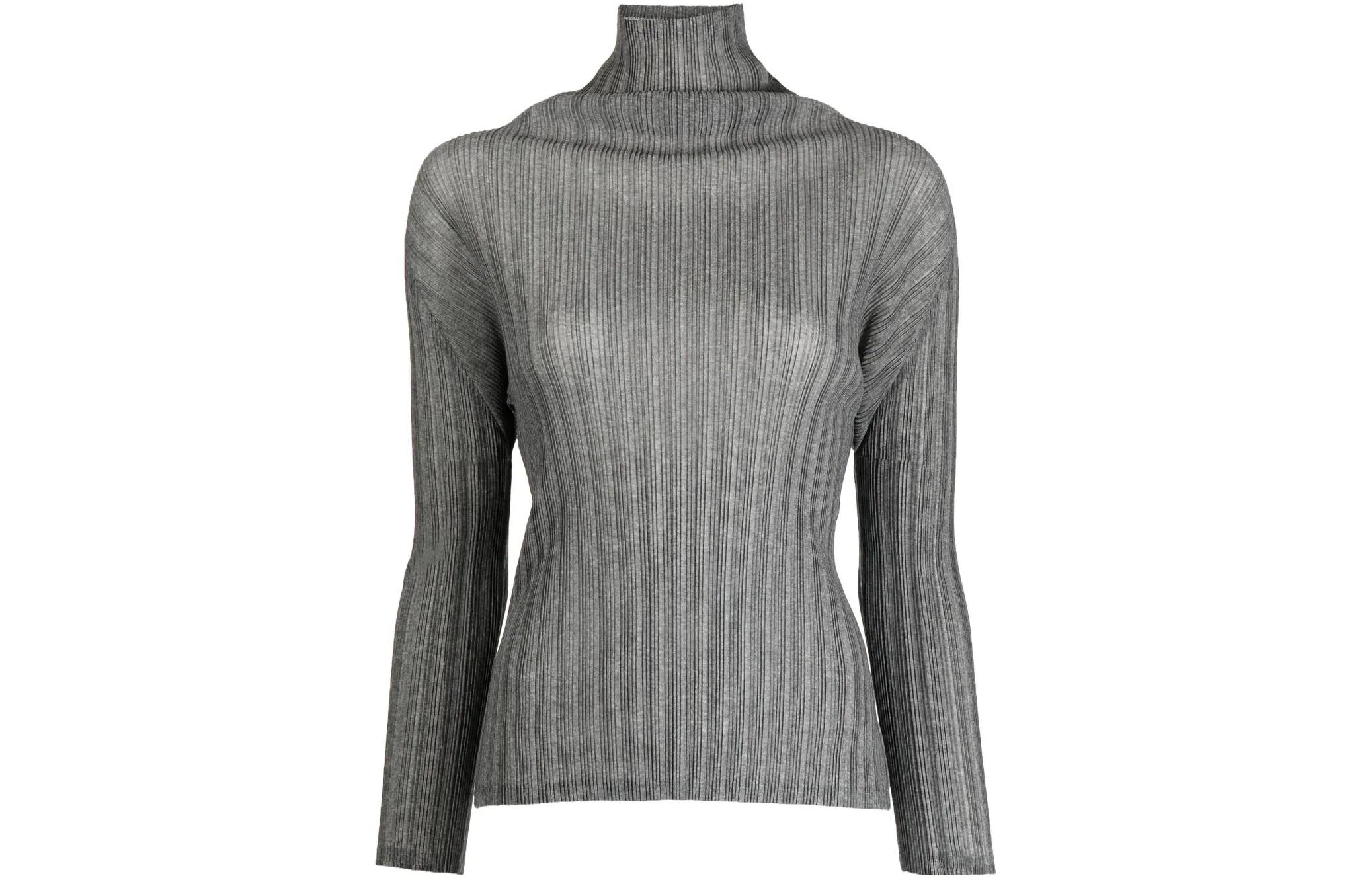 (Women) PLEATS PLEASE ISSEY MIYAKE SS23  Grey Mock Neck Sweater. PP36FK114-16