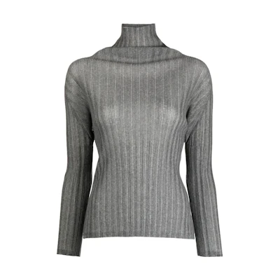 (Women) PLEATS PLEASE ISSEY MIYAKE SS23 Grey Mock Neck Sweater. PP36FK114-16