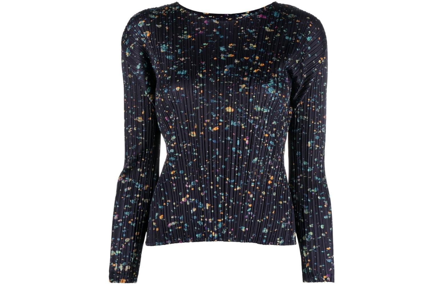 (Women) PLEATS PLEASE ISSEY MIYAKE SS23 Abstract Print Long Sleeve Shirt Navy . PP28JK721-75