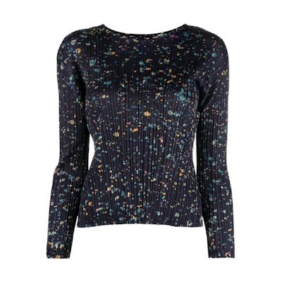 (Women) PLEATS PLEASE ISSEY MIYAKE SS23 Abstract Print Long Sleeve Shirt Navy . PP28JK721-75