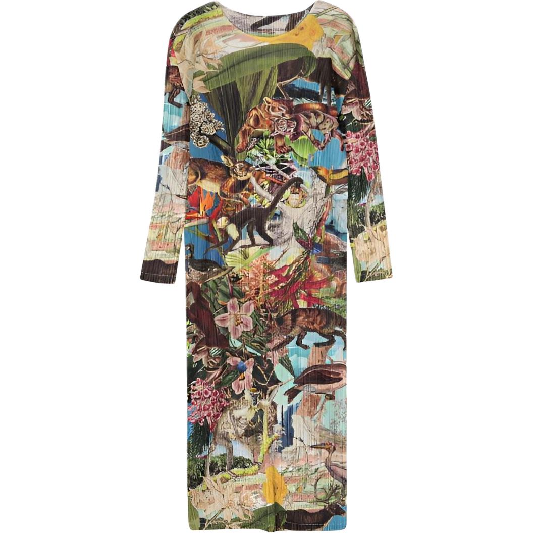 (Women) PLEATS PLEASE ISSEY MIYAKE SS24 Graphic Print Pleated Long Sleeve Dress Women Multicolor PP38JH725-98