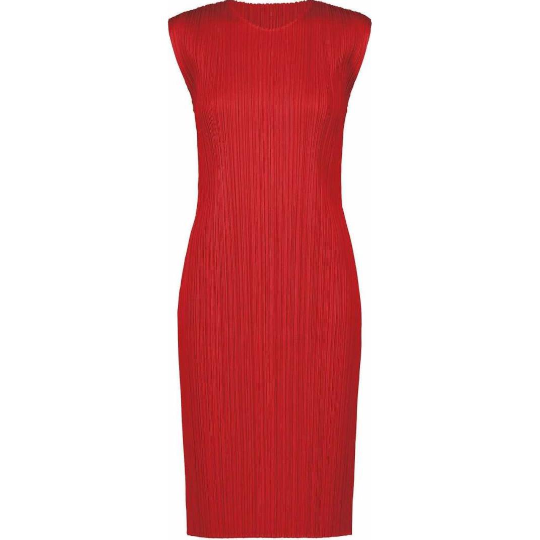 (Women) PLEATS PLEASE ISSEY MIYAKE SS24 Red Sleeveless Pleated Midi Dress Women. PP05JH809-24