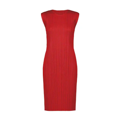 (Women) PLEATS PLEASE ISSEY MIYAKE SS24 Red Sleeveless Pleated Midi Dress Women. PP05JH809-24