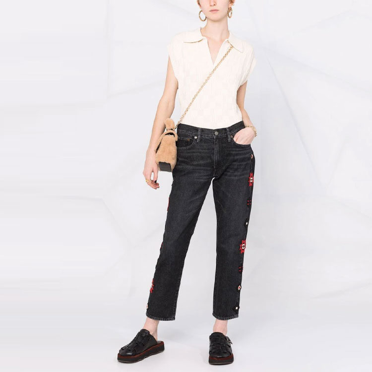 Lookbook (W) Polo Ralph Lauren Jeans Denim Hitam dengan Detail Manik-Manik. 211846301-001